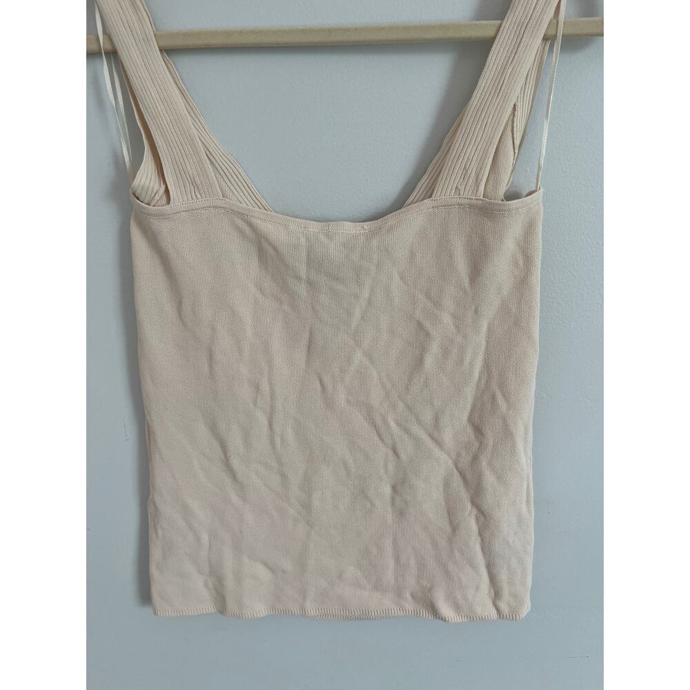 ZARA Tank Top Women‎ M Beige Ribbed Knit Square Neck Sleeveless